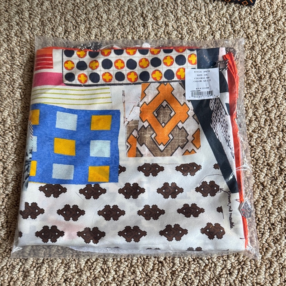 Tory Burch Charm-Trim Scrapbook Print Silk Scarf. Brand new with tags. NWT